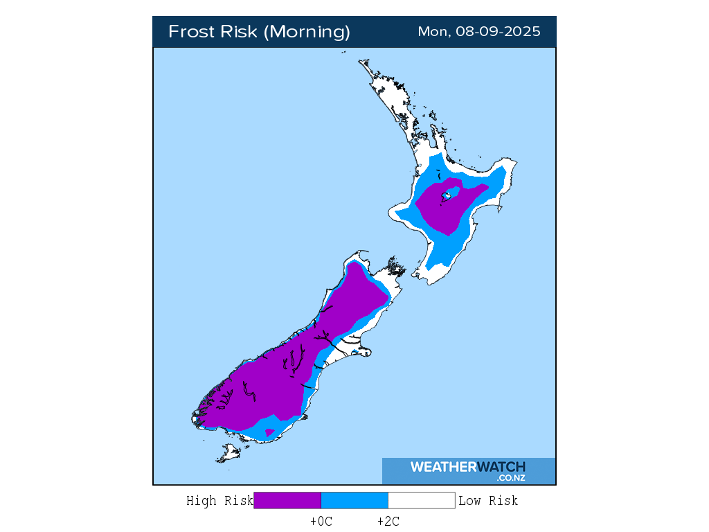 Frost risk for 12:01am on Mon 8 September 2025