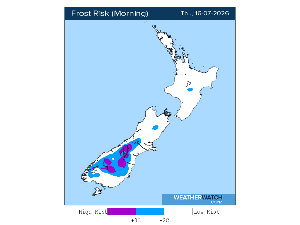 Frost risk for 12:01am on Thu 16 July 2026