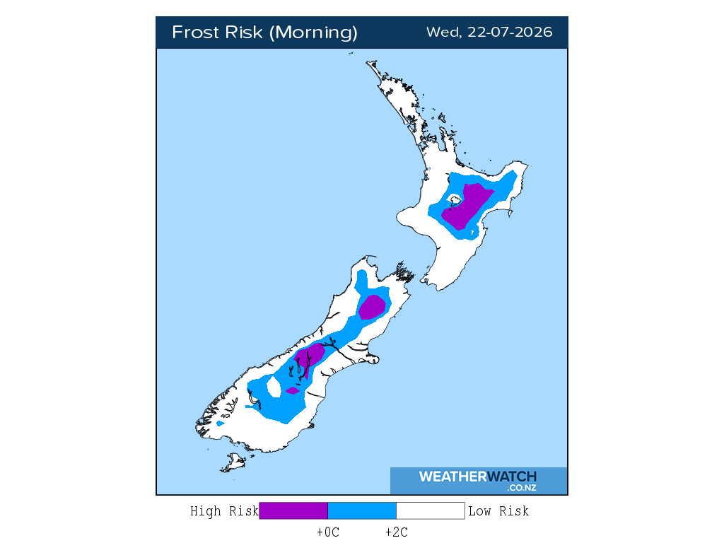 Frost risk for 12:01am on Wed 22 July 2026