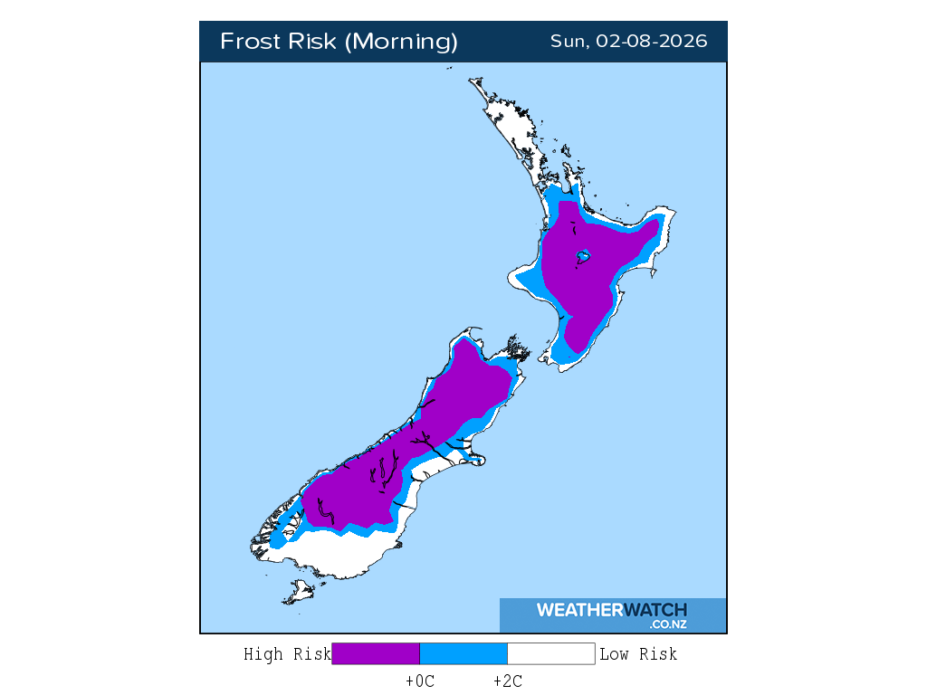 Frost risk for 12:01am on Sun 2 August 2026