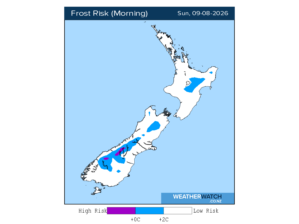 Frost risk for 12:01am on Sun 9 August 2026
