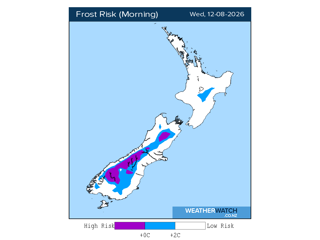 Frost risk for 12:01am on Wed 12 August 2026