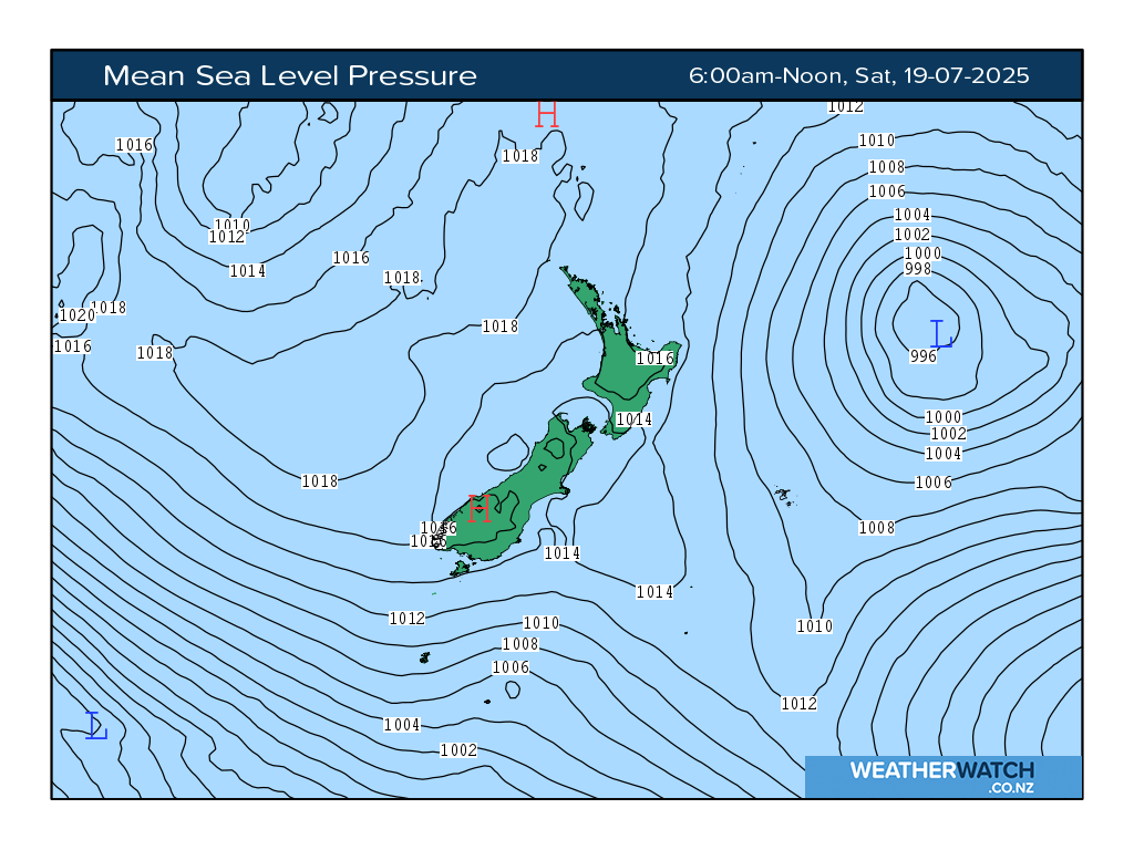 Mean sea level pressure for 6:01am on Sat 19 July 2025