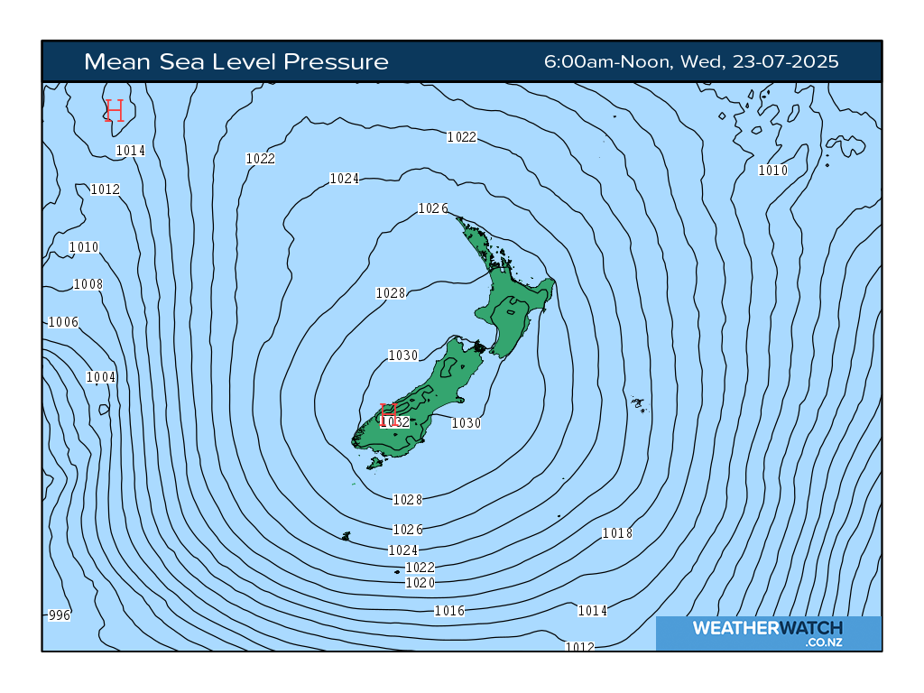 Mean sea level pressure for 6:01am on Wed 23 July 2025