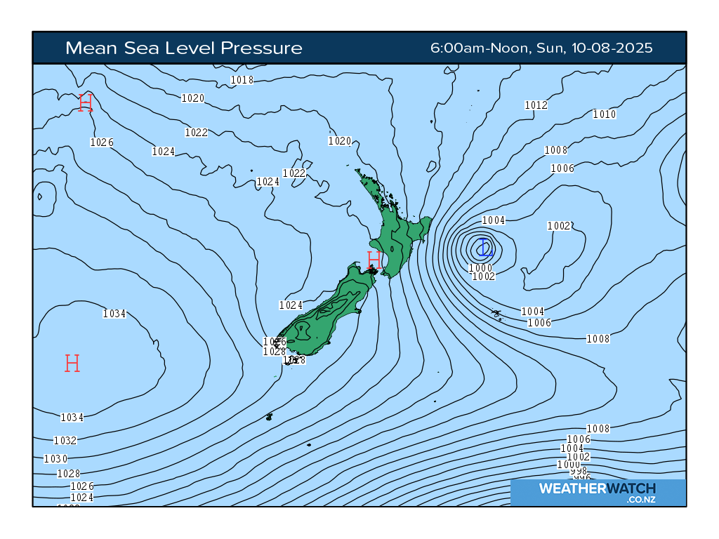 Mean sea level pressure for 6:01am on Sun 10 August 2025