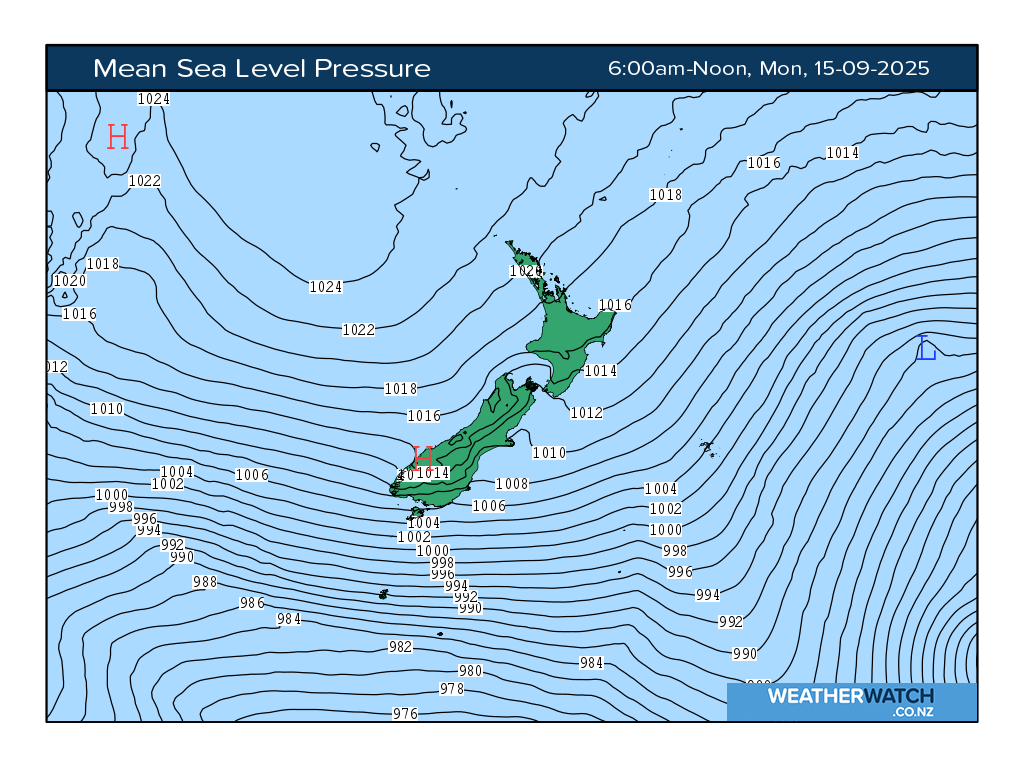 Mean sea level pressure for 6:01am on Mon 15 September 2025