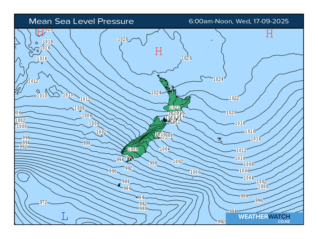 Mean sea level pressure for 6:01am on Wed 17 September 2025
