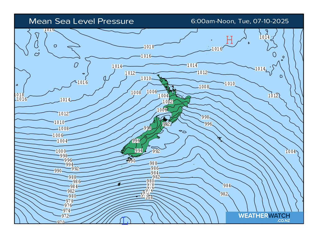 Mean sea level pressure for 7:01am on Tue 7 October 2025