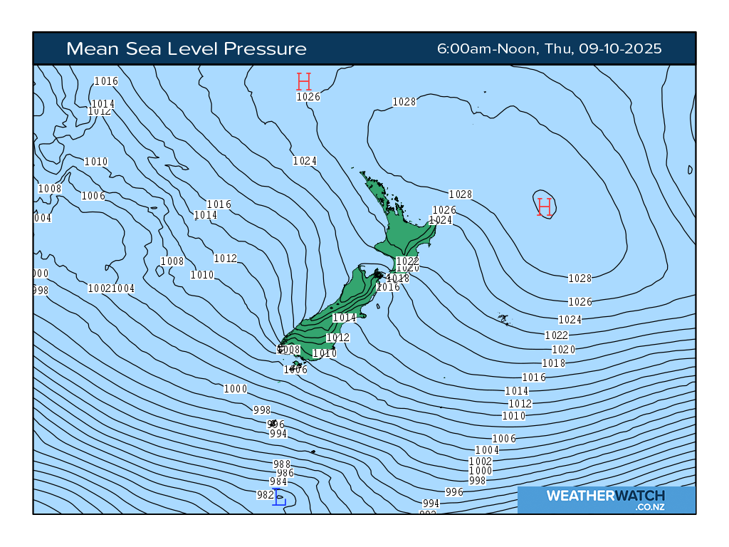 Mean sea level pressure for 7:01am on Thu 9 October 2025