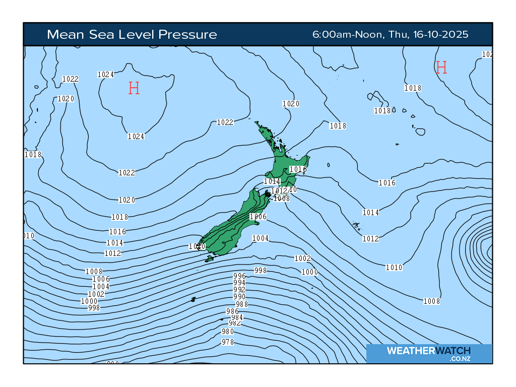 Mean sea level pressure for 7:01am on Thu 16 October 2025