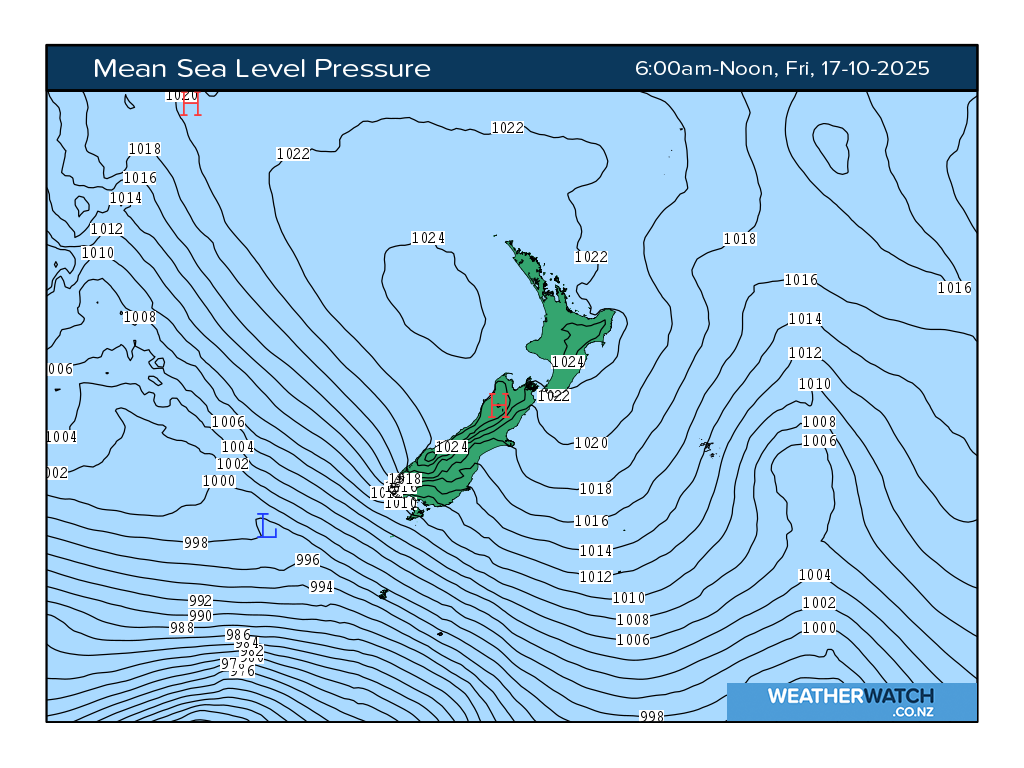 Mean sea level pressure for 7:01am on Fri 17 October 2025