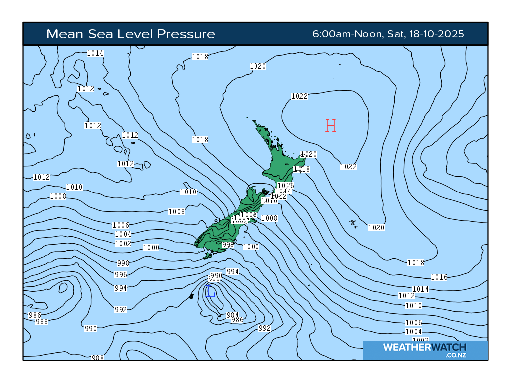 Mean sea level pressure for 7:01am on Sat 18 October 2025
