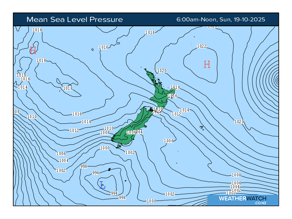 Mean sea level pressure for 7:01am on Sun 19 October 2025
