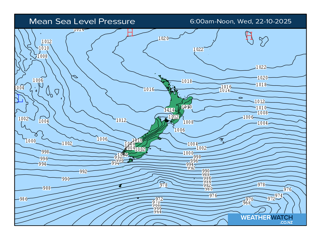 Mean sea level pressure for 7:01am on Wed 22 October 2025