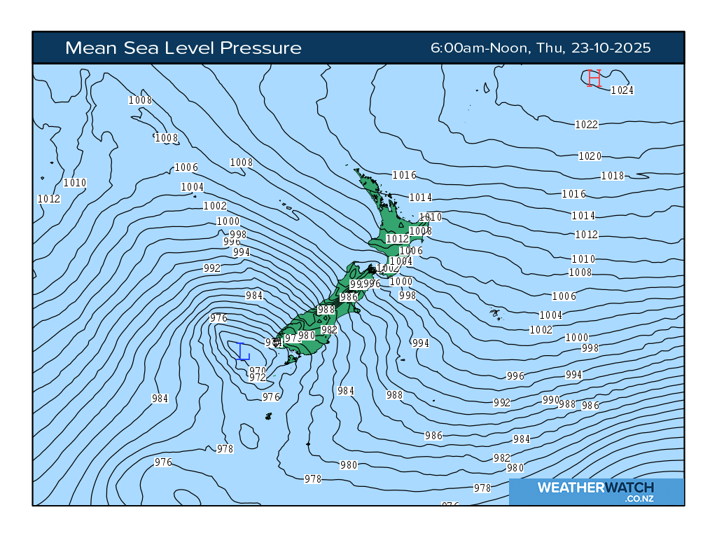 Mean sea level pressure for 7:01am on Thu 23 October 2025