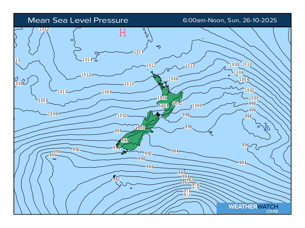 Mean sea level pressure for 7:01am on Sun 26 October 2025