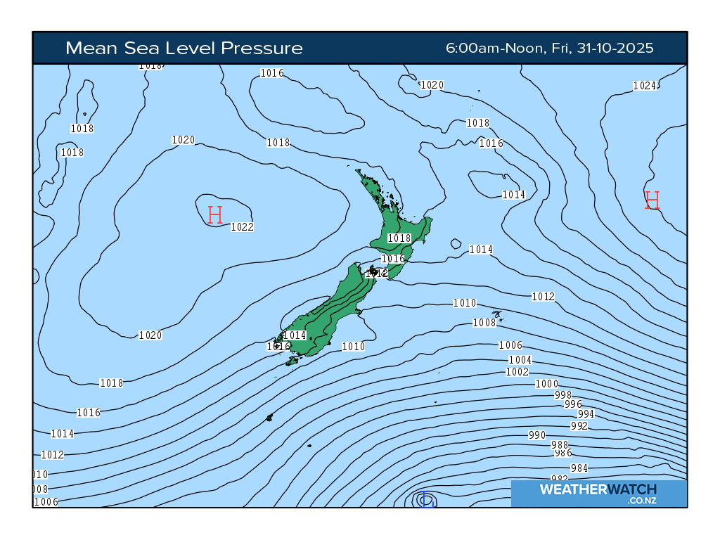 Mean sea level pressure for 7:01am on Fri 31 October 2025