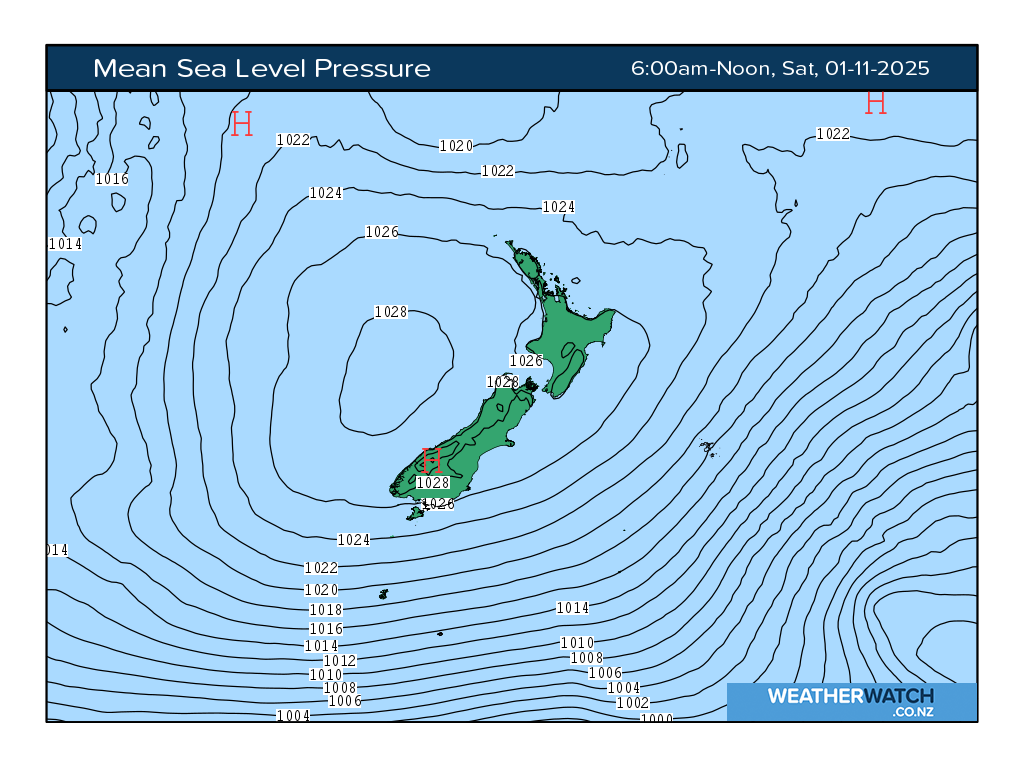 Mean sea level pressure for 7:01am on Sat 1 November 2025