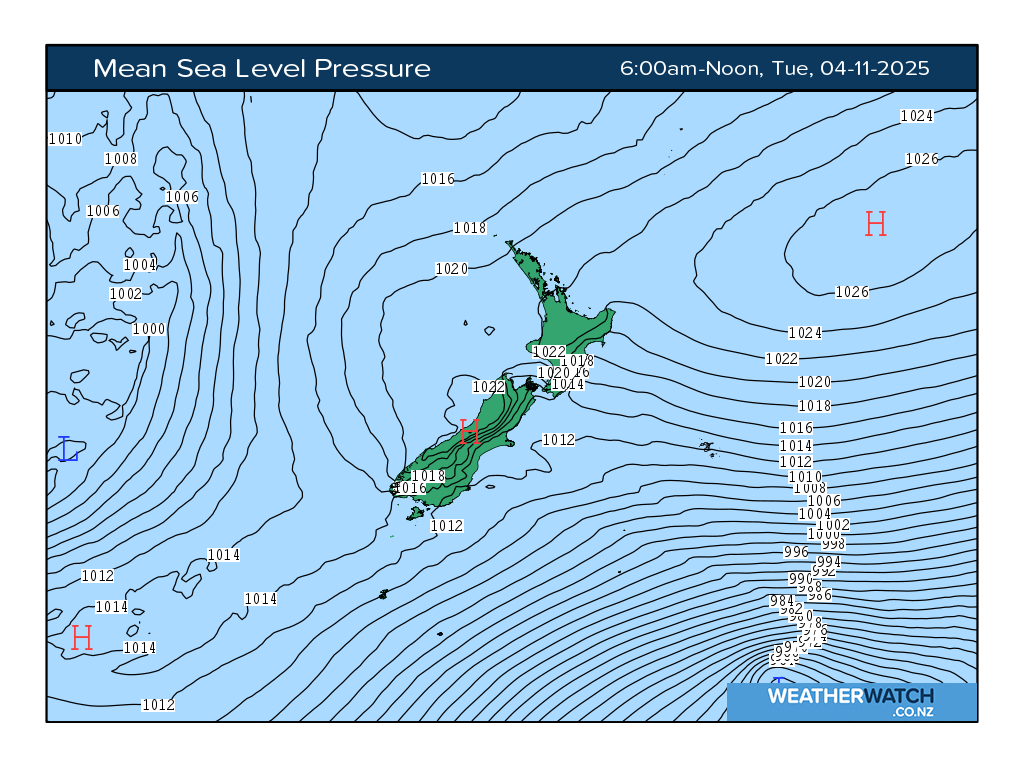 Mean sea level pressure for 7:01am on Tue 4 November 2025