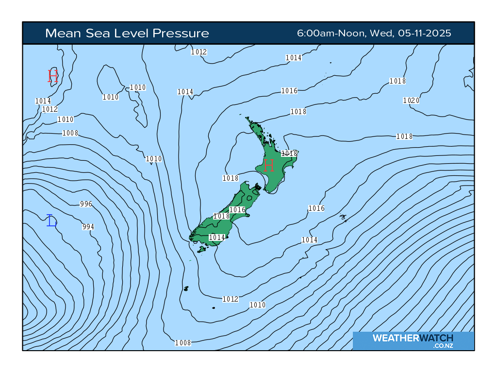 Mean sea level pressure for 7:01am on Wed 5 November 2025