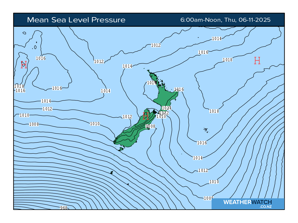 Mean sea level pressure for 7:01am on Thu 6 November 2025