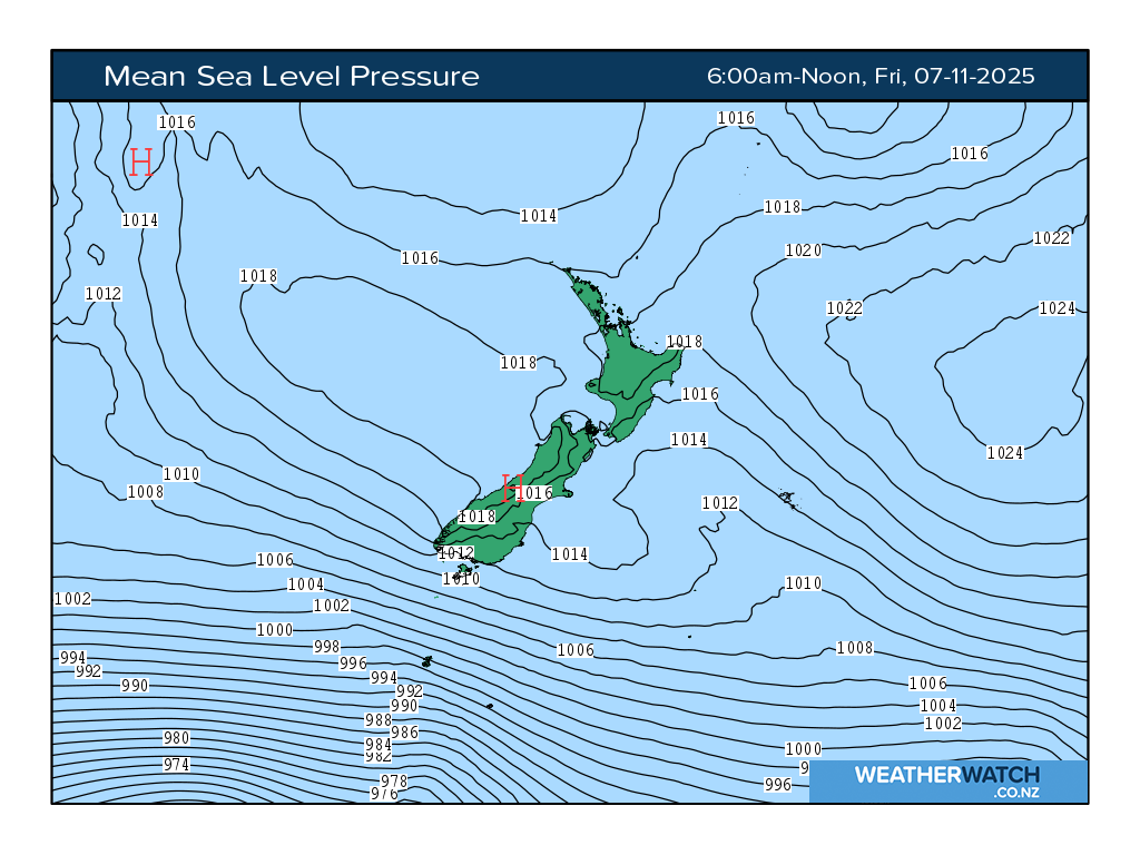 Mean sea level pressure for 7:01am on Fri 7 November 2025