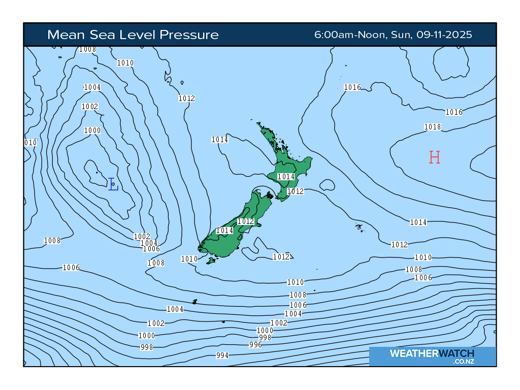 Mean sea level pressure for 7:01am on Sun 9 November 2025
