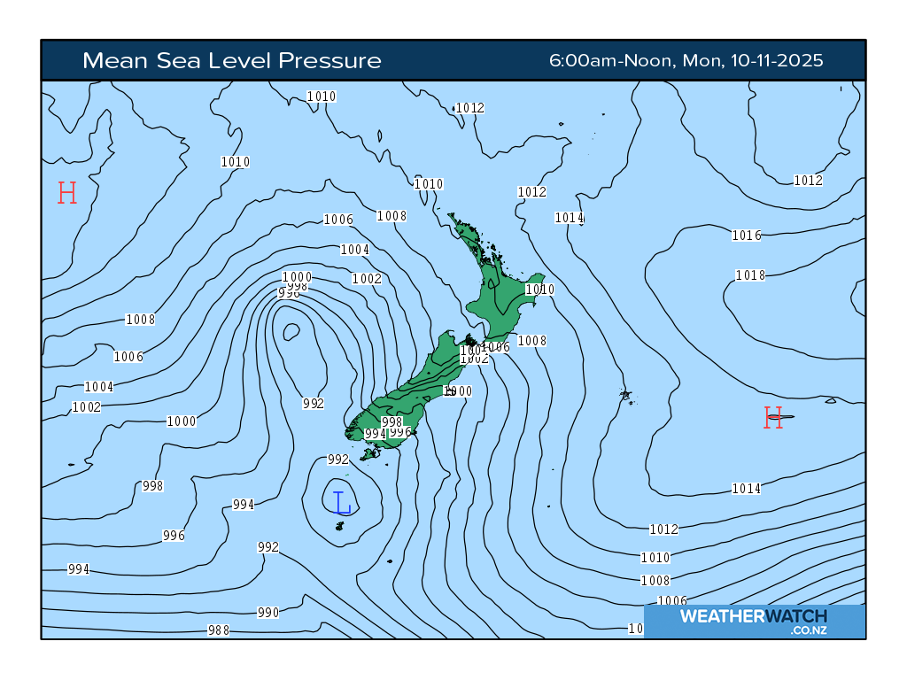 Mean sea level pressure for 7:01am on Mon 10 November 2025