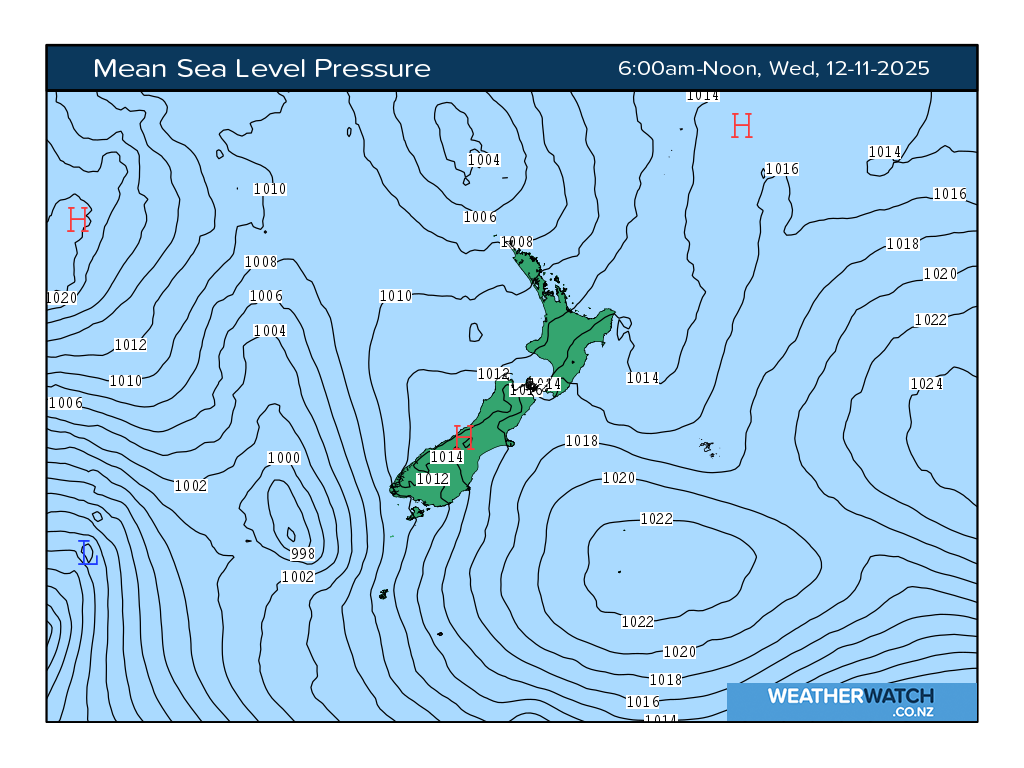 Mean sea level pressure for 7:01am on Wed 12 November 2025