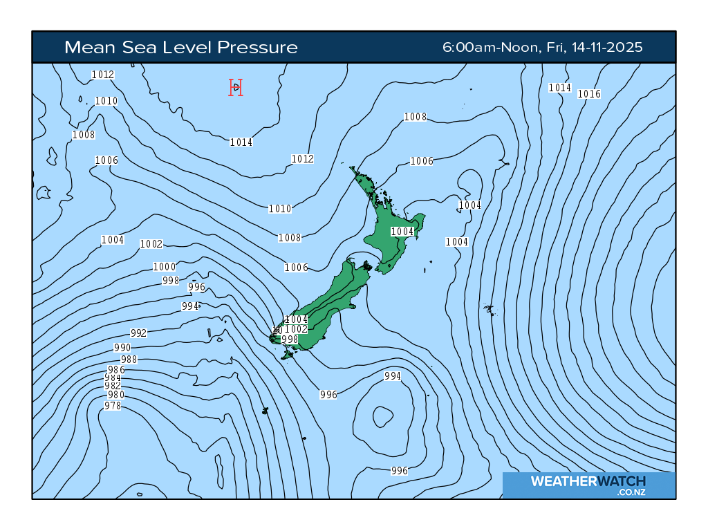 Mean sea level pressure for 7:01am on Fri 14 November 2025