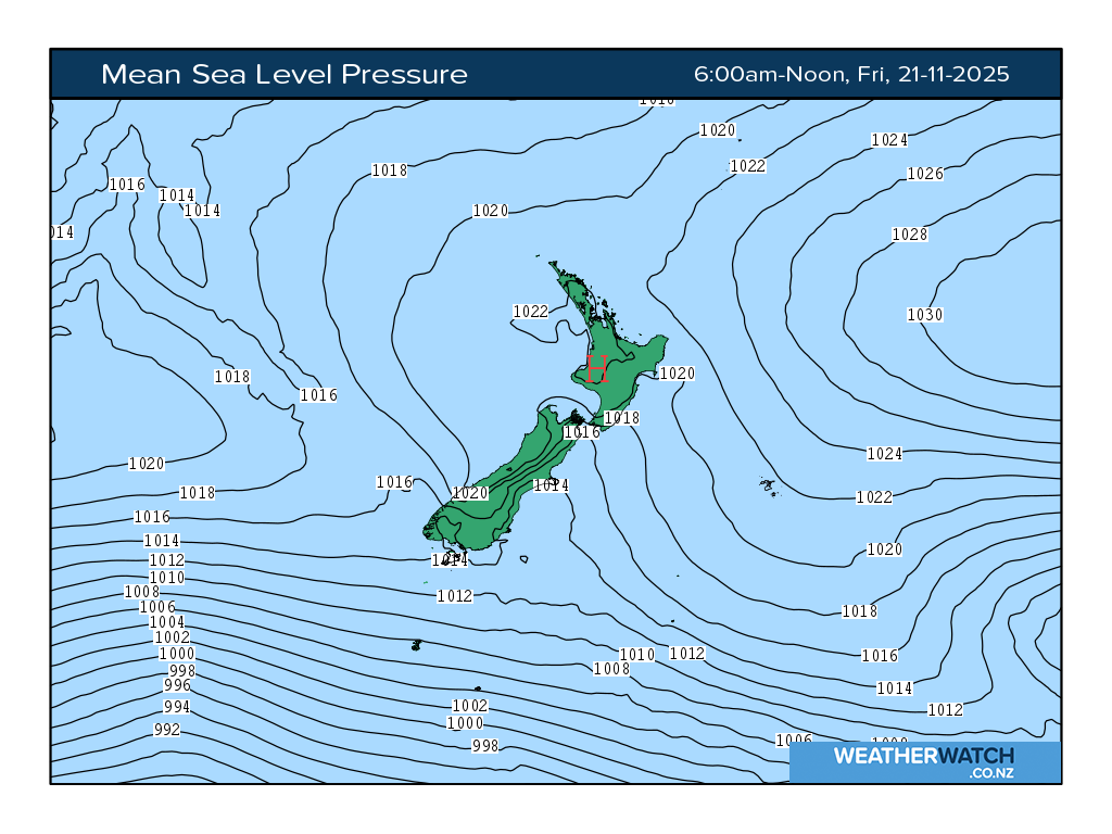 Mean sea level pressure for 7:01am on Fri 21 November 2025