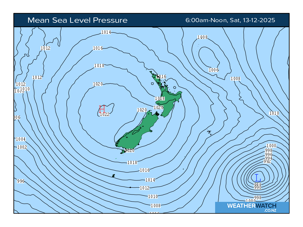 Mean sea level pressure for 7:01am on Sat 13 December 2025