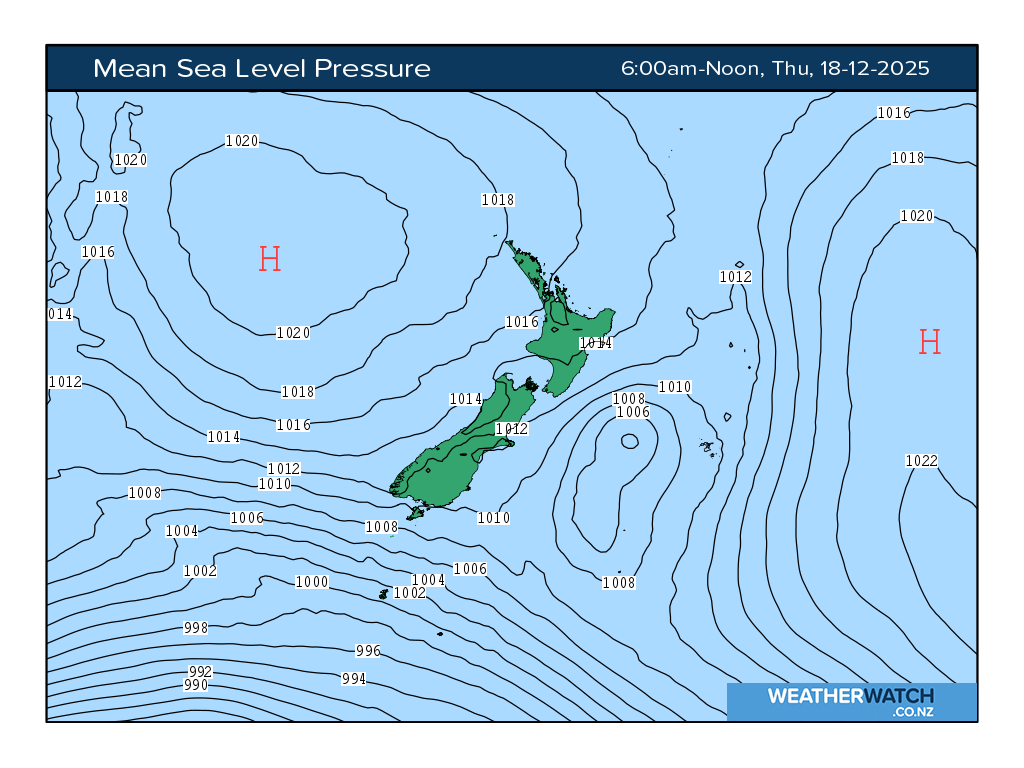 Mean sea level pressure for 7:01am on Thu 18 December 2025