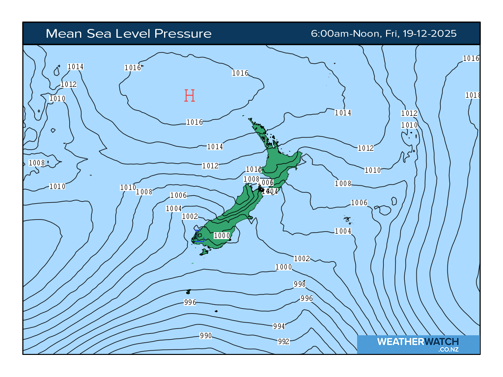 Mean sea level pressure for 7:01am on Fri 19 December 2025