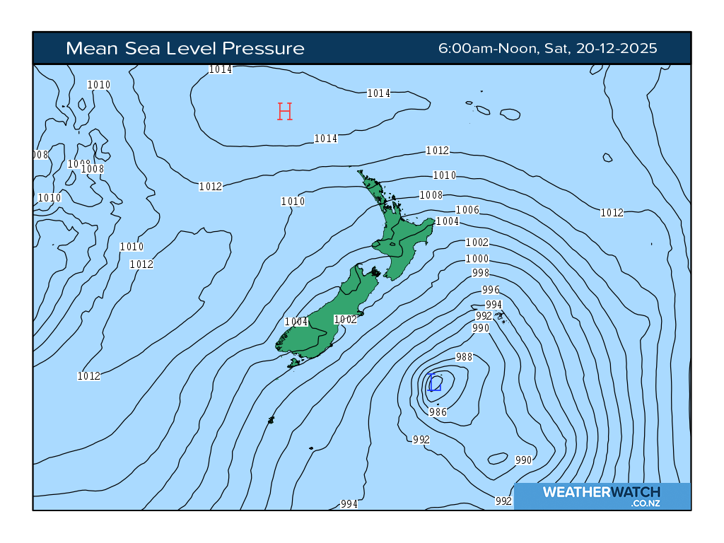 Mean sea level pressure for 7:01am on Sat 20 December 2025