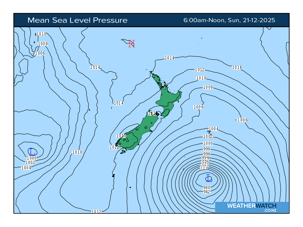 Mean sea level pressure for 7:01am on Sun 21 December 2025