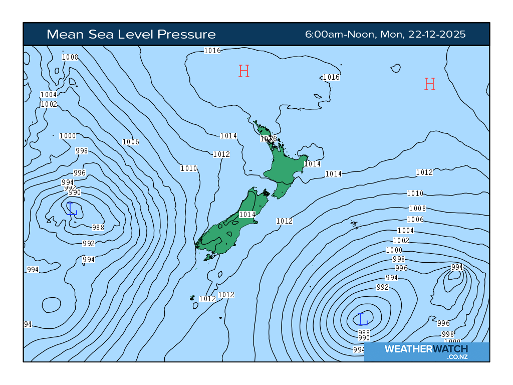 Mean sea level pressure for 7:01am on Mon 22 December 2025