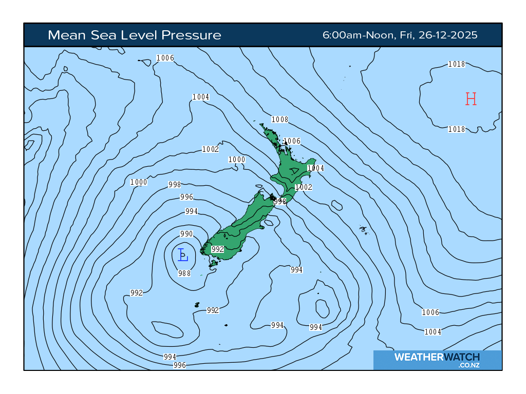 Mean sea level pressure for 7:01am on Fri 26 December 2025