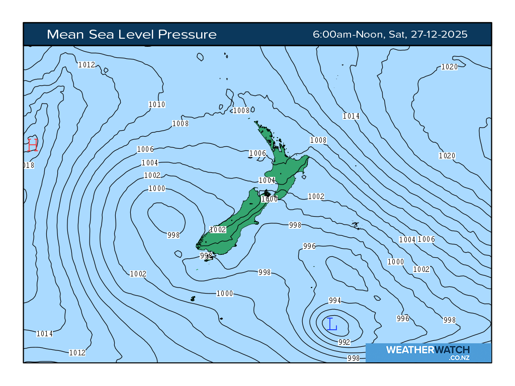 Mean sea level pressure for 7:01am on Sat 27 December 2025