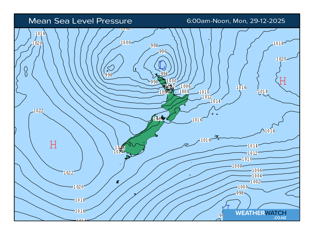 Mean sea level pressure for 7:01am on Mon 29 December 2025