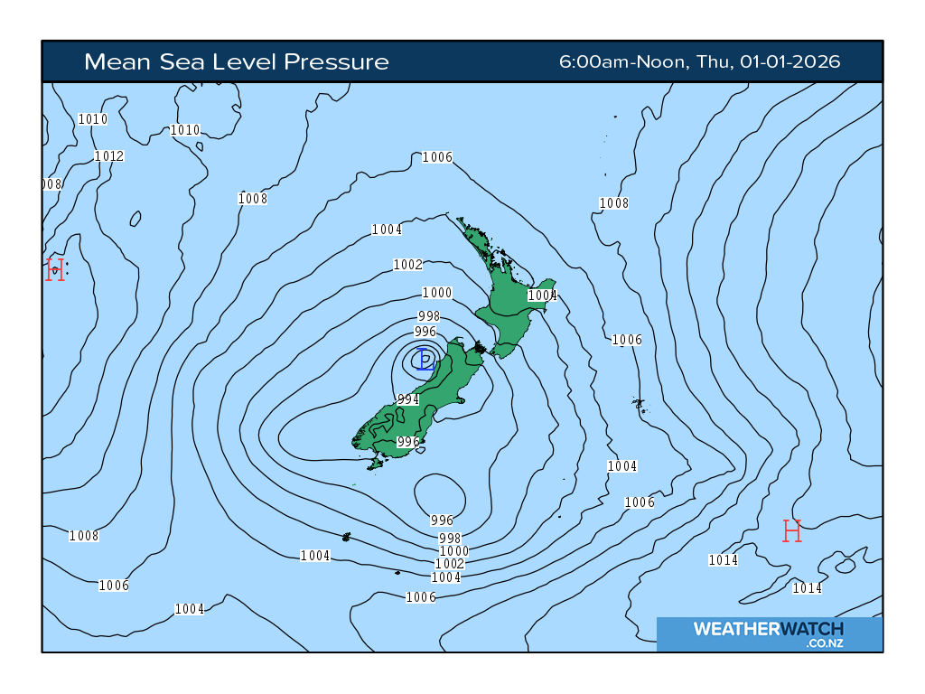 Mean sea level pressure for 7:01am on Thu 1 January 2026