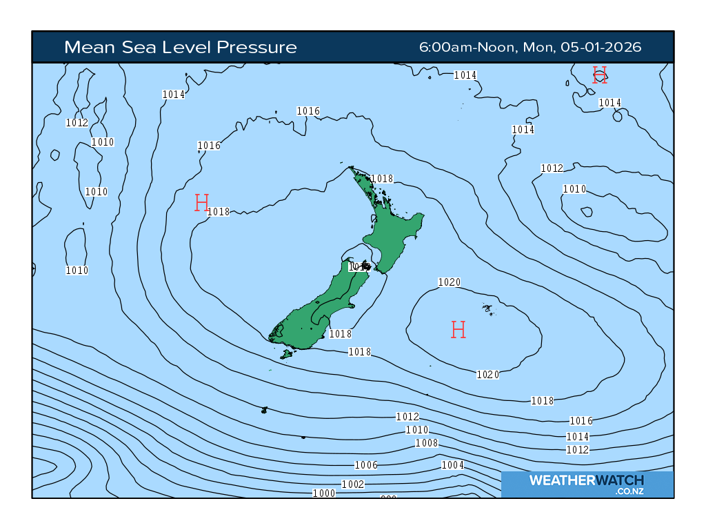 Mean sea level pressure for 7:01am on Mon 5 January 2026