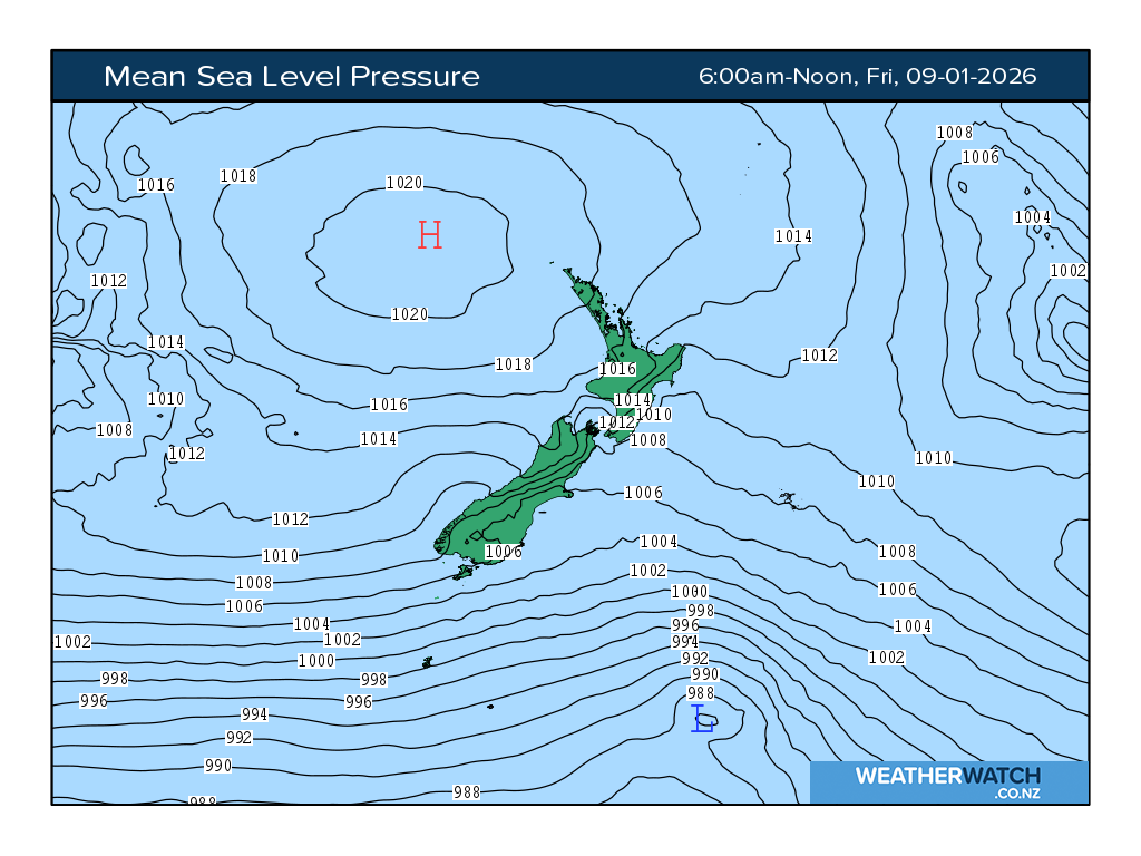 Mean sea level pressure for 7:01am on Fri 9 January 2026