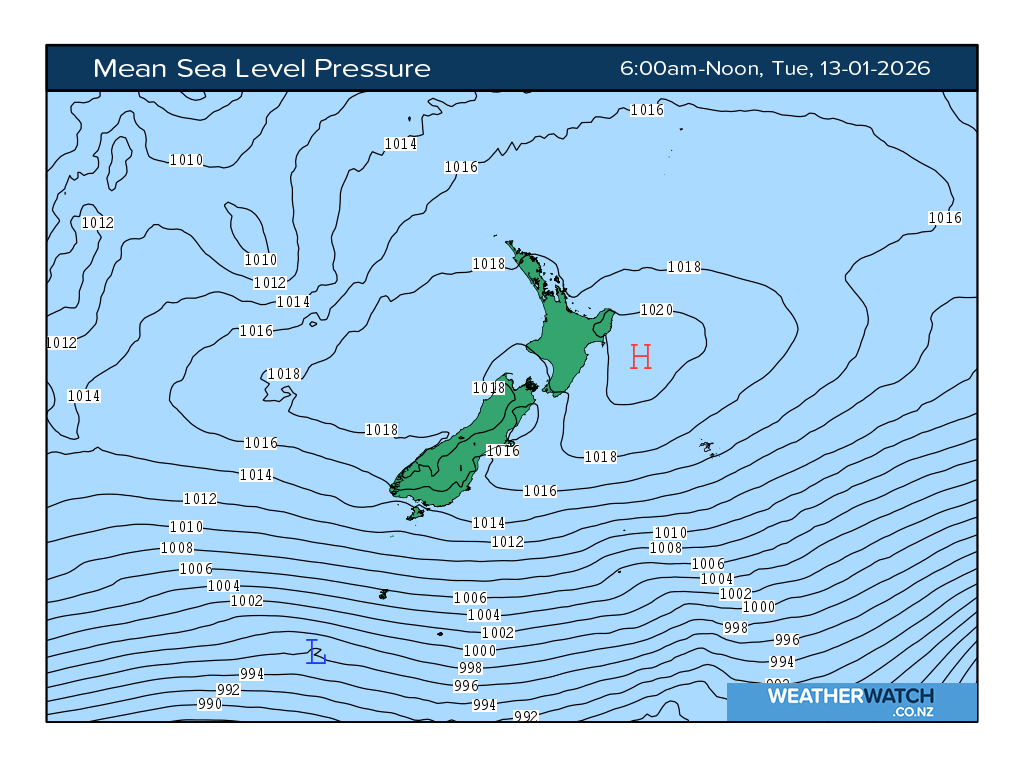 Mean sea level pressure for 7:01am on Tue 13 January 2026