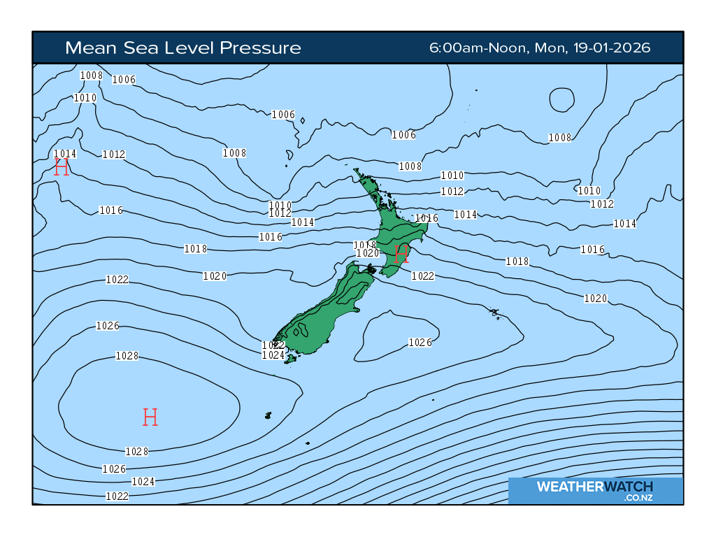 Mean sea level pressure for 7:01am on Mon 19 January 2026