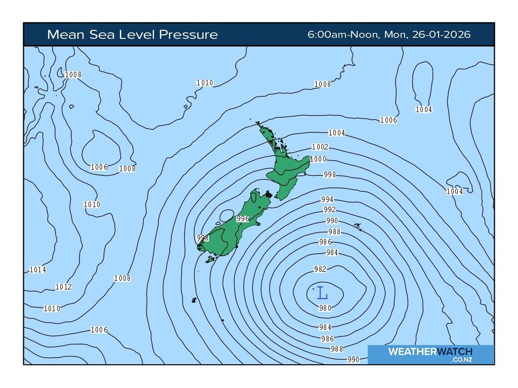 Mean sea level pressure for 7:01am on Mon 26 January 2026