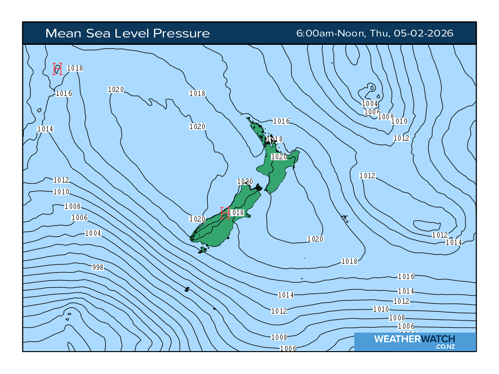 Mean sea level pressure for 7:01am on Thu 5 February 2026