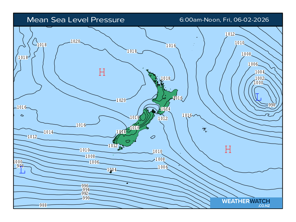 Mean sea level pressure for 7:01am on Fri 6 February 2026