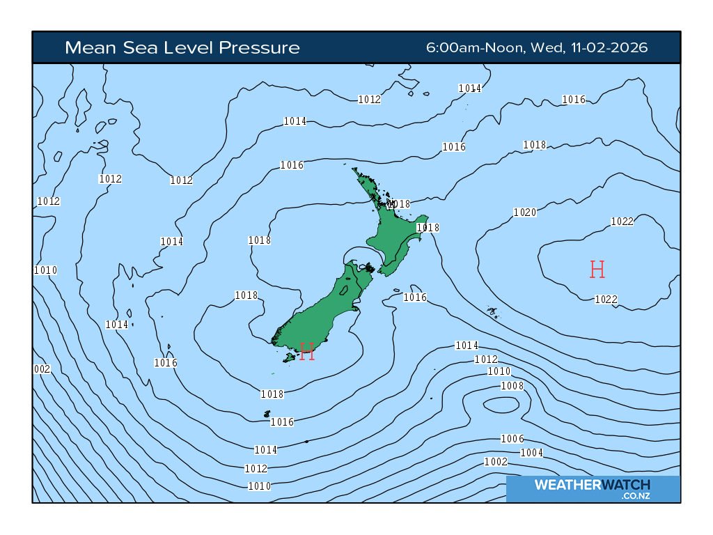 Mean sea level pressure for 7:01am on Wed 11 February 2026