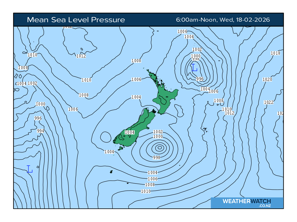 Mean sea level pressure for 7:01am on Wed 18 February 2026